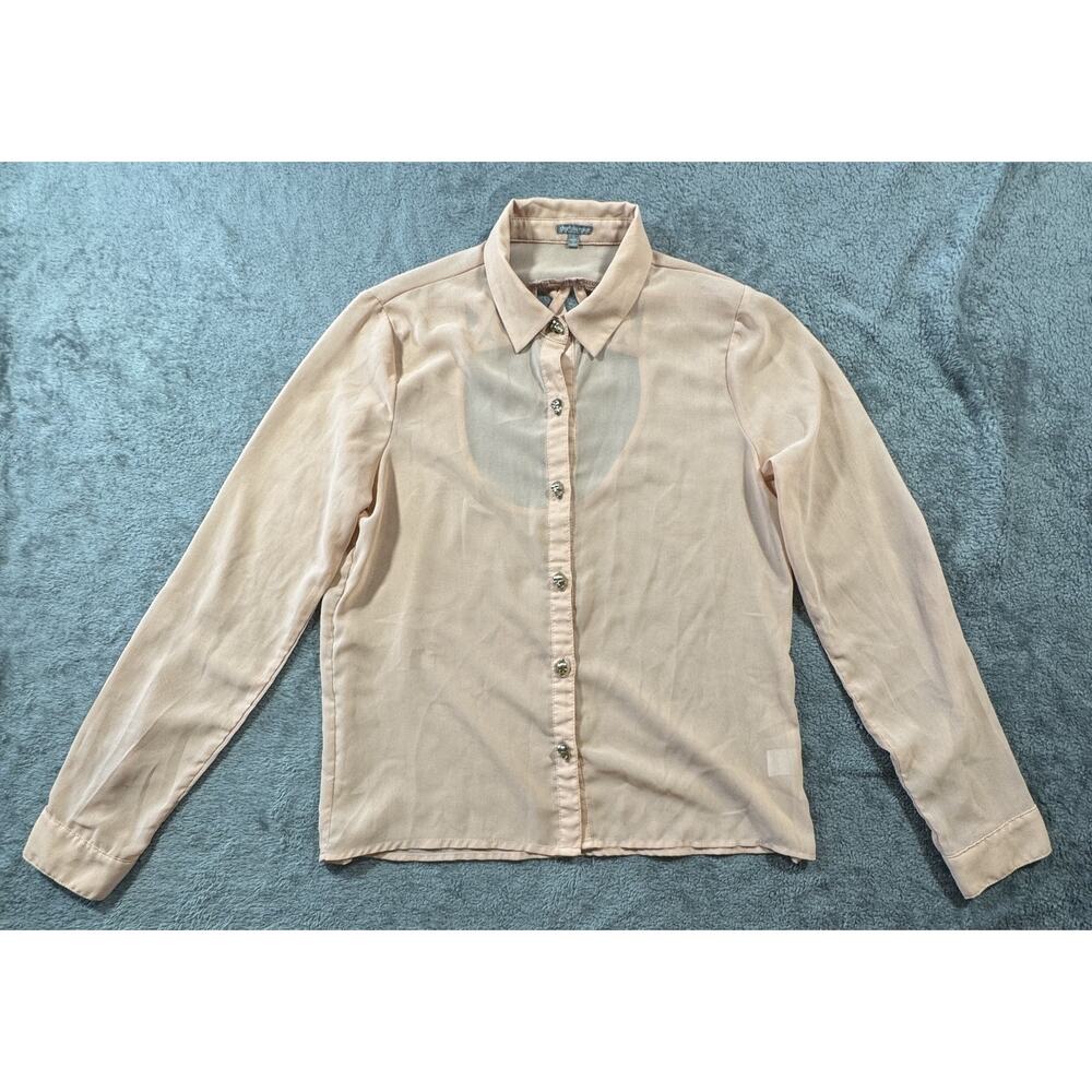 Charlotte Russe Sheer Blouse – Blush color – Cutout Back & Skull Buttons Small